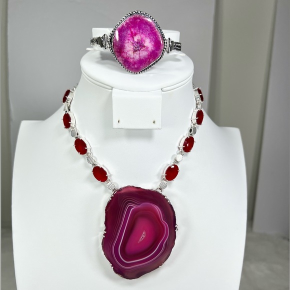 Pink Solar Quartz Garnet Large 925 Gemstone Necklace ONLY - Picture 3 of 13